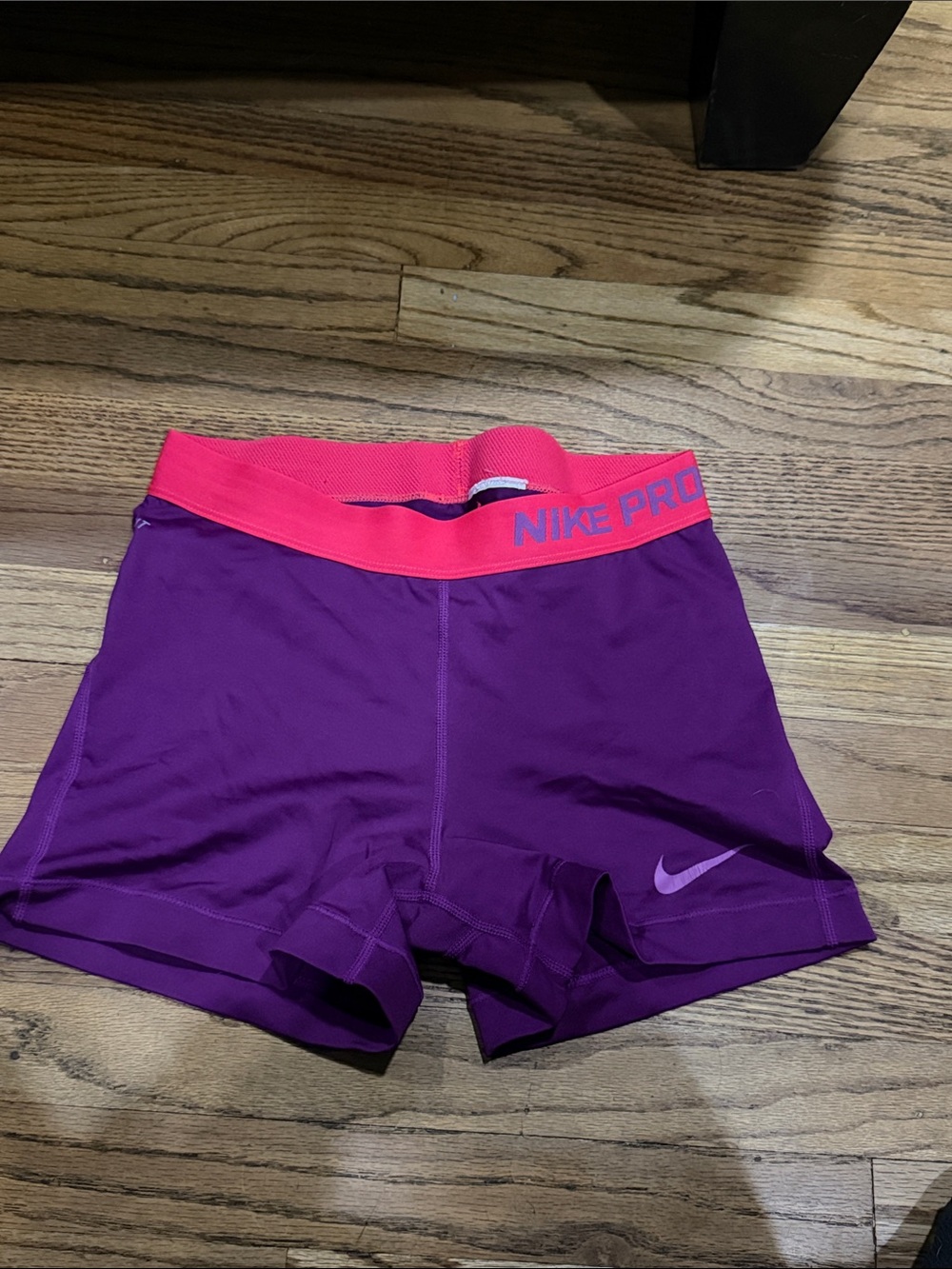 Nike Women's Purple Training Bike Shorts with Pink Waistband
